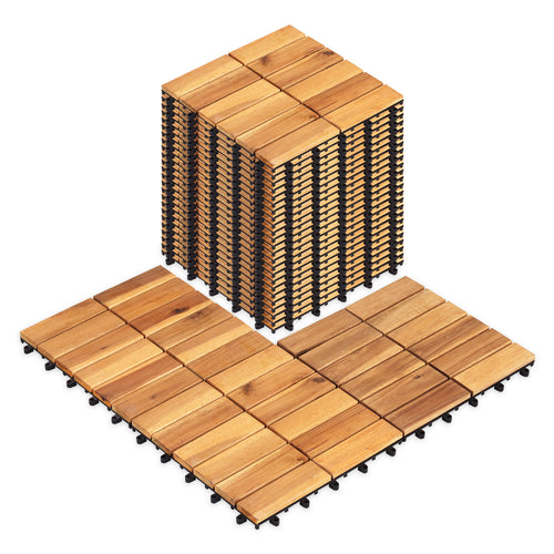 12 x 12 Inch 54 Pieces Acacia Wood Interlocking Deck Tiles with Waterproof Design, Natural