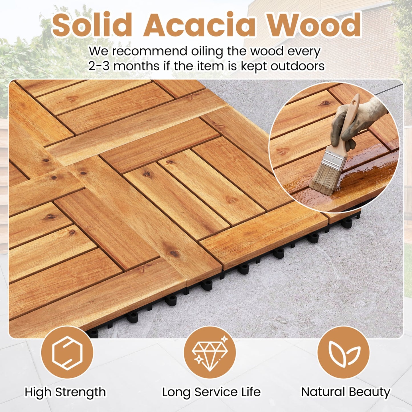 12" x 12" Indoor Outdoor Floor Tiles for Patio Balcony Backyard Porch Poolside, Natural Decorative Fencing & Flooring at Gallery Canada