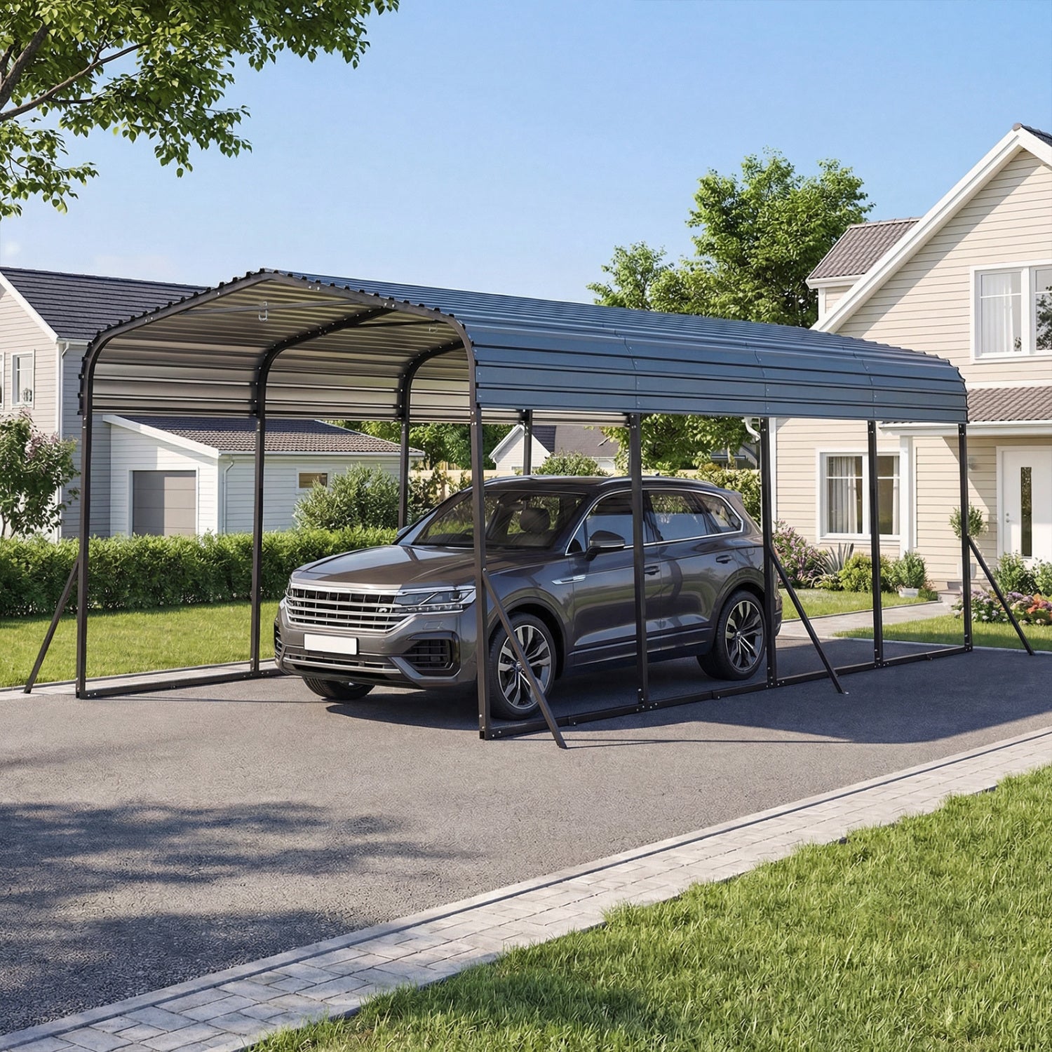 12 X 20 FT Heavy-Duty Steel Carport Outdoor Garage Shelter, Black Gazebos at Gallery Canada