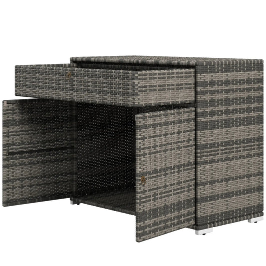 Outdoor Storage Cabinet, Wicker 2-Door, PE Rattan, Grey Patio Storage Boxes Grey at Gallery Canada