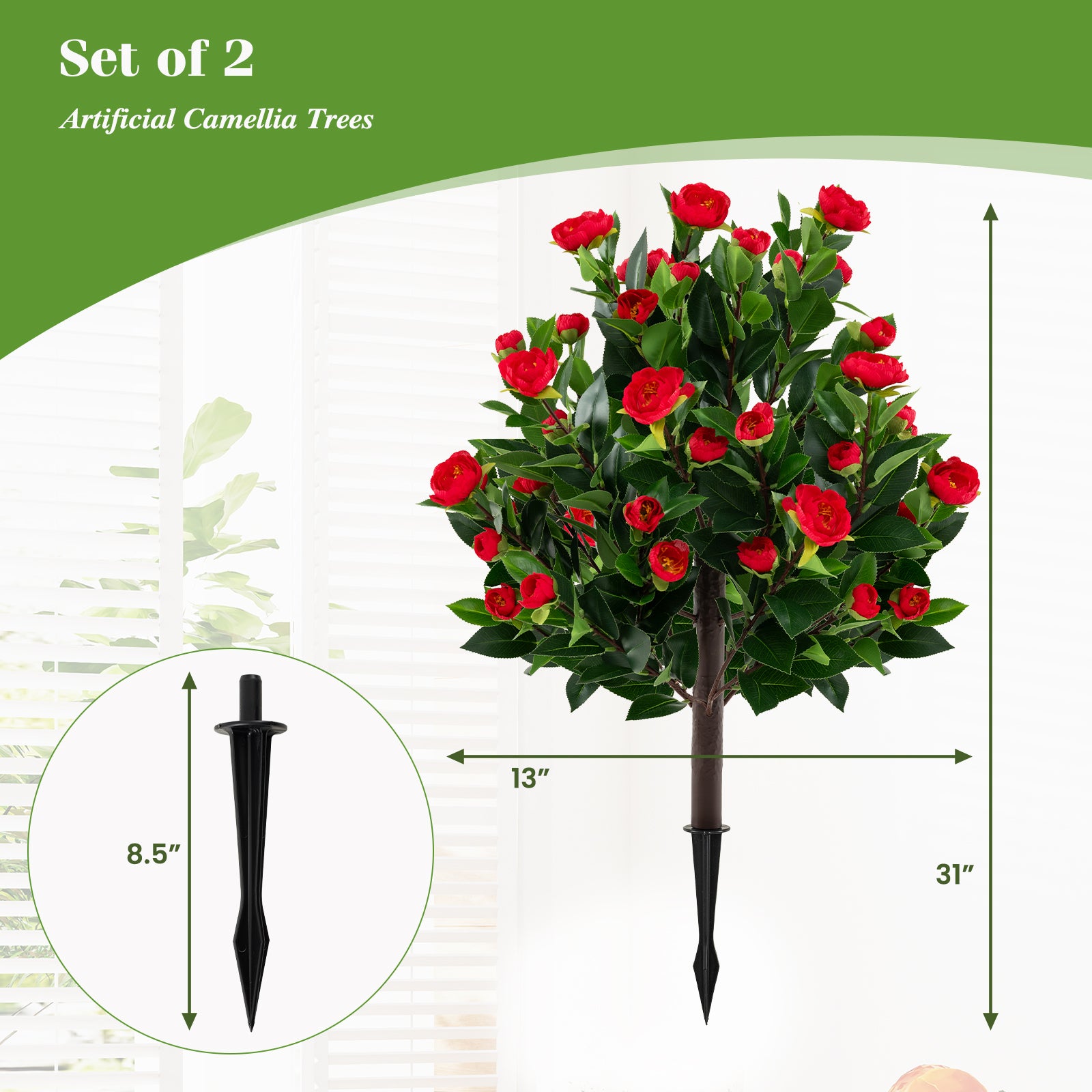 31 Inches Artificial Camellia Tree Set, 2 Pack, Green Faux Plants at Gallery Canada