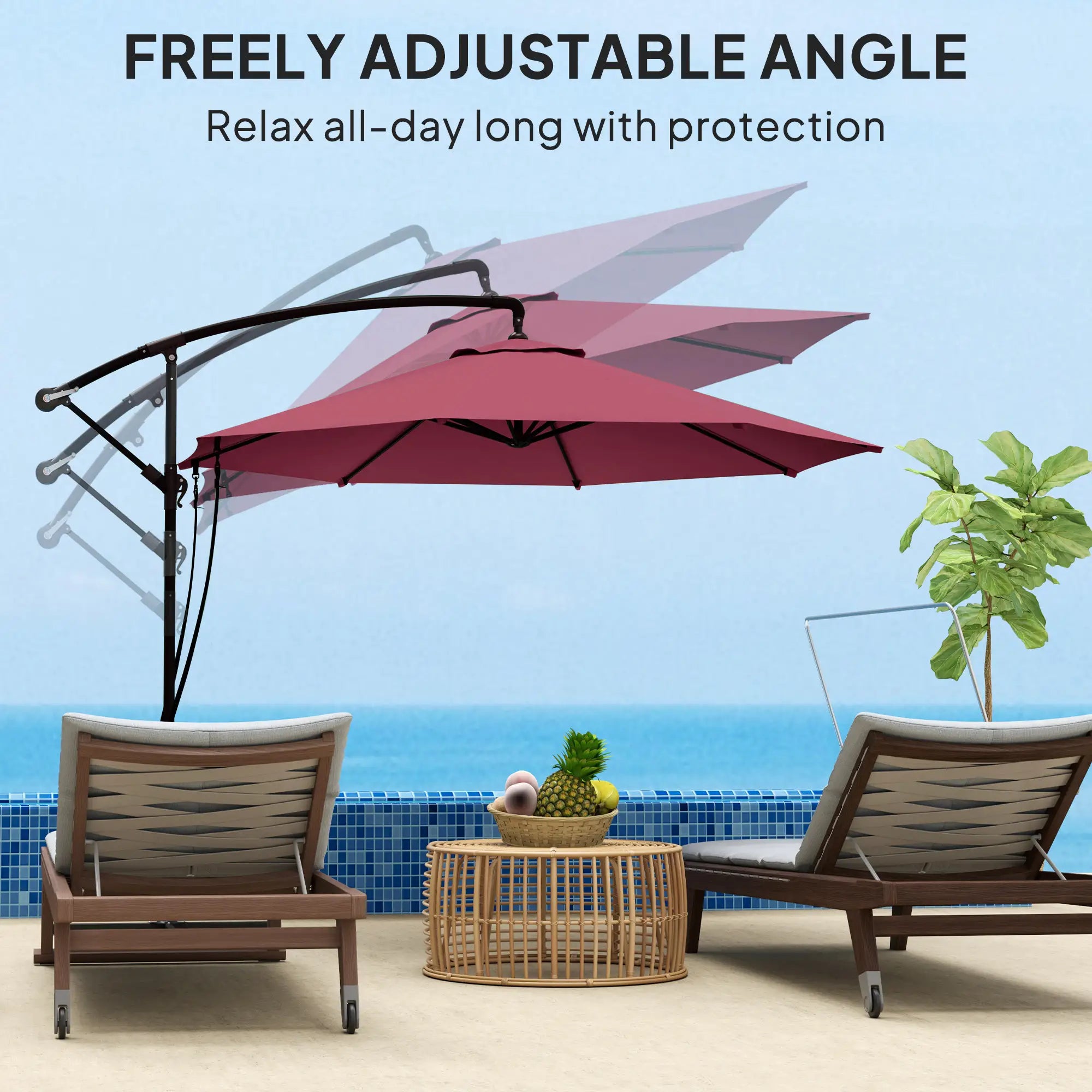9.5' Cantilever Umbrella, Wind Protection, Crank, Cross Base, UPF 50+, Red Offset Cantilever Umbrellas at Gallery Canada