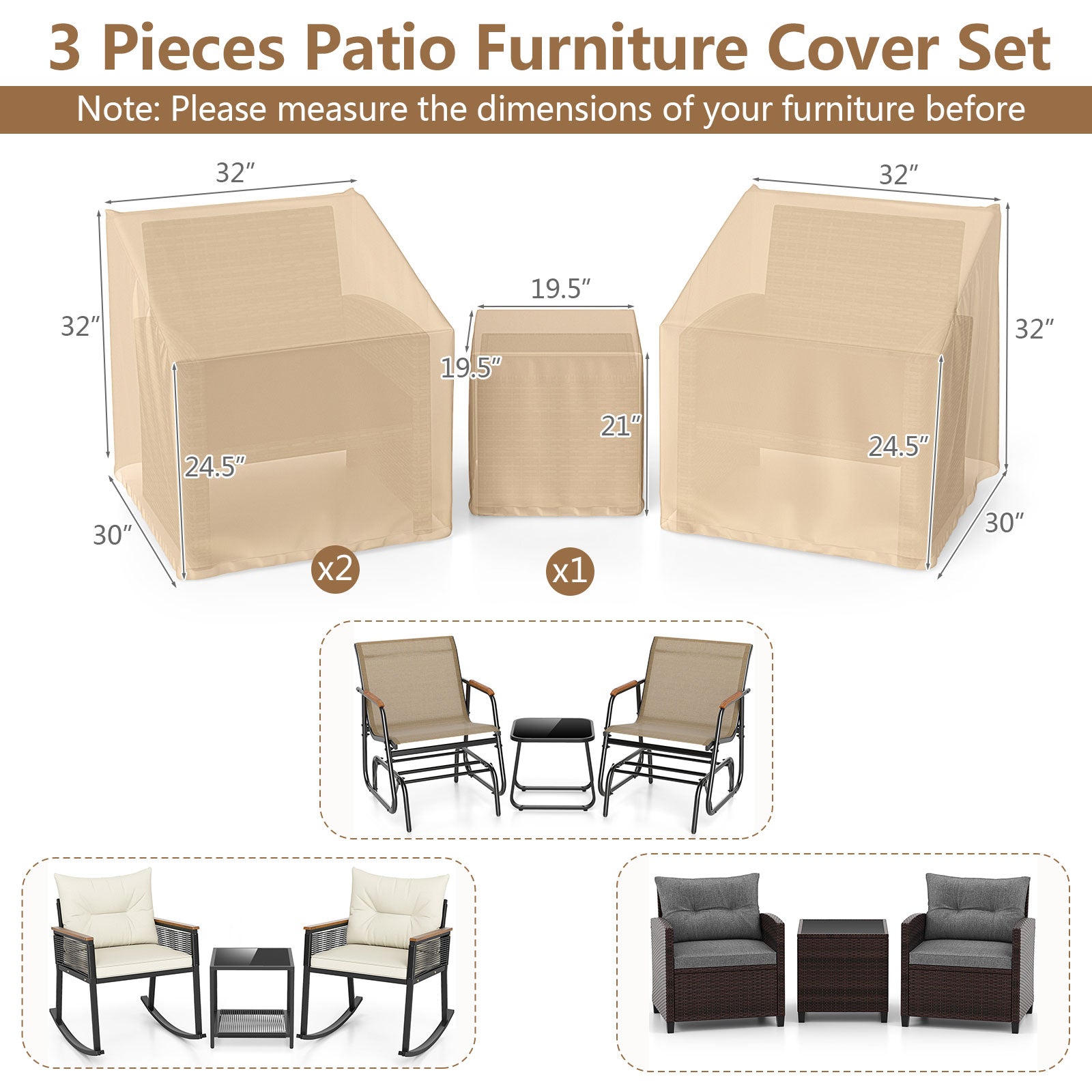 Waterproof Outdoor Patio Furniture Covers, 3-Piece Bistro Set, Beige Outdoor Furniture Accessories at Gallery Canada