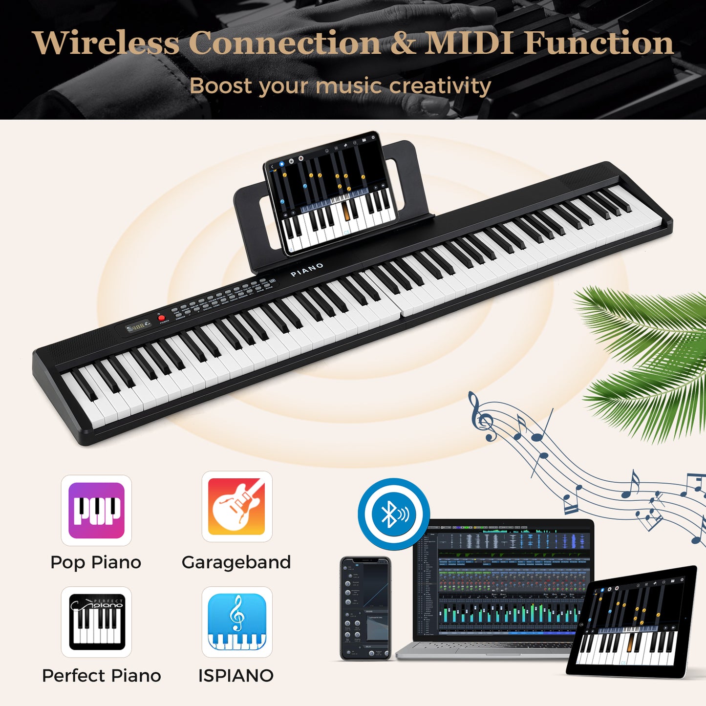 88 Key Foldable Portable Semi Weighted Electric Piano, Black Pianos & Keyboards at Gallery Canada