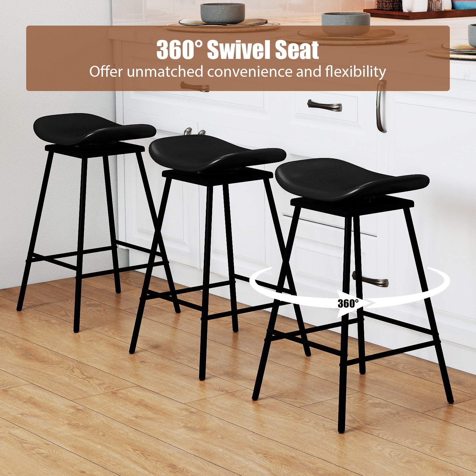 2 Swivel Barstools, Faux Leather, Backless With Footrest, Black Bar Stools at Gallery Canada