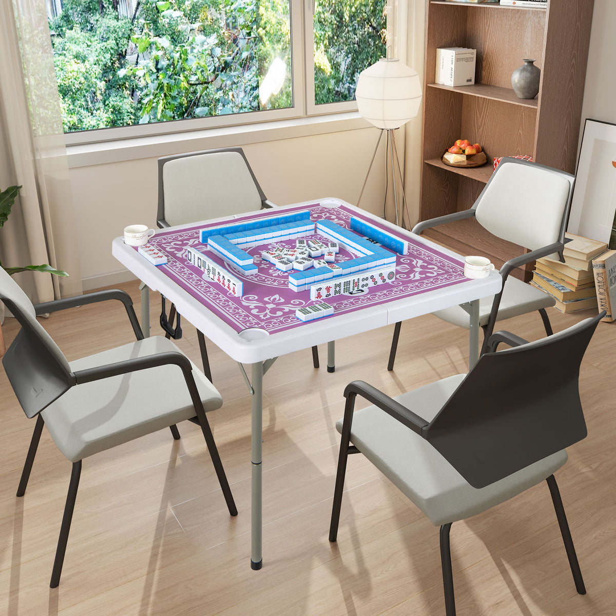 35 Inch 4 Player Folding Mahjong Table With Cup Holders, Pink Game Room at Gallery Canada