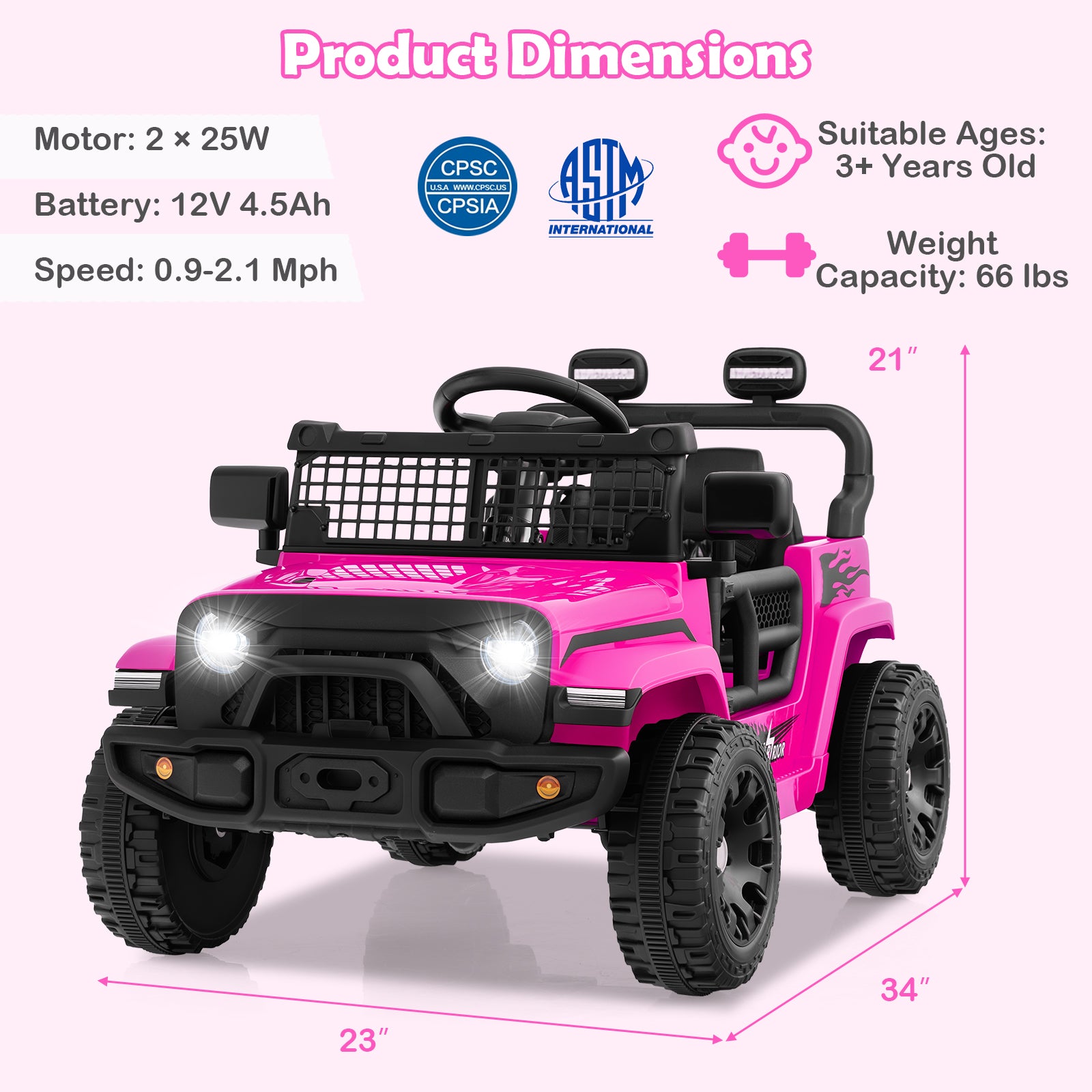 12V Kids Ride On Truck, Battery Powered Electric Vehicle, Pink Powered Ride On Toys at Gallery Canada