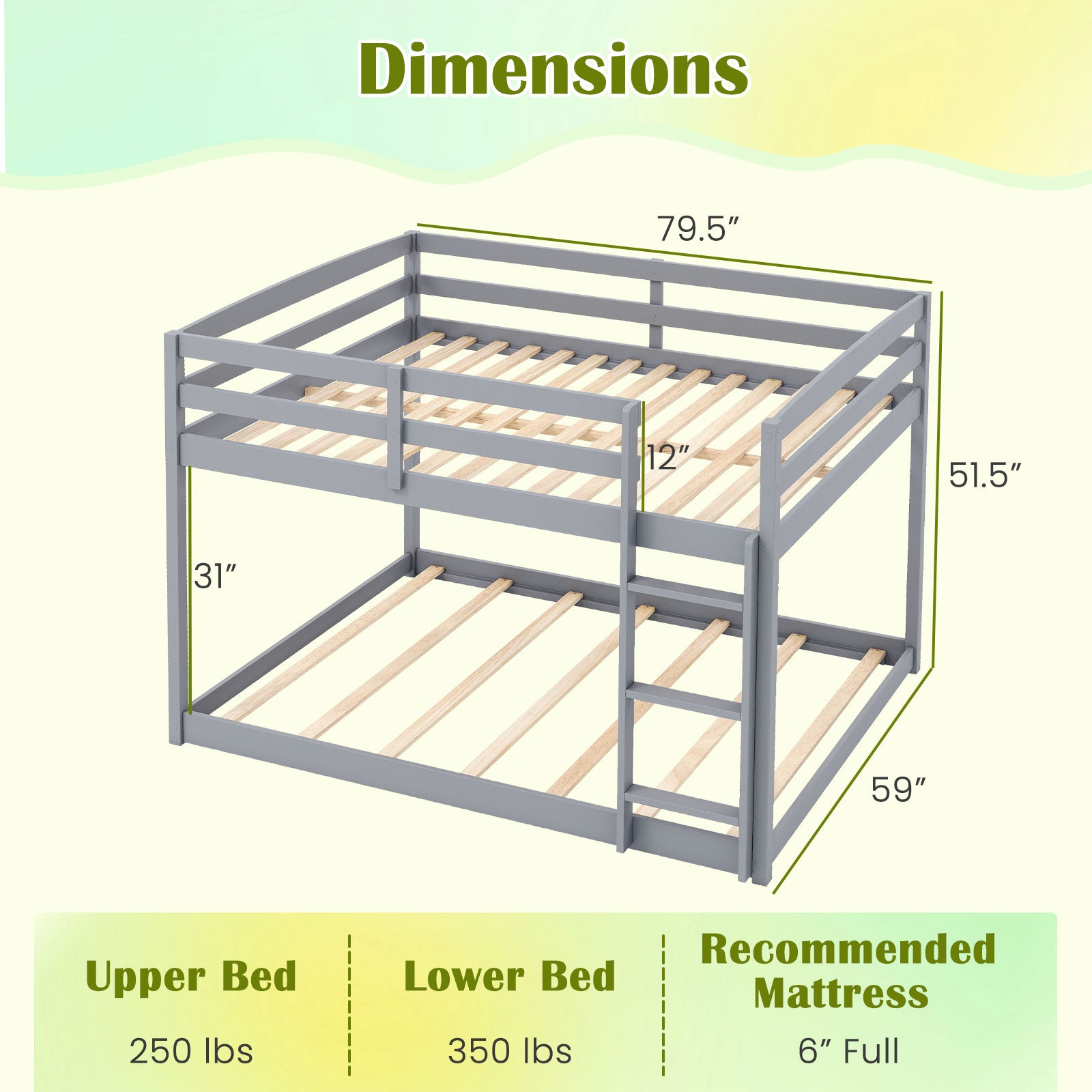 Full Over Full Bunk Bed, Low To Ground, Gray Bunk Bed Frame at Gallery Canada