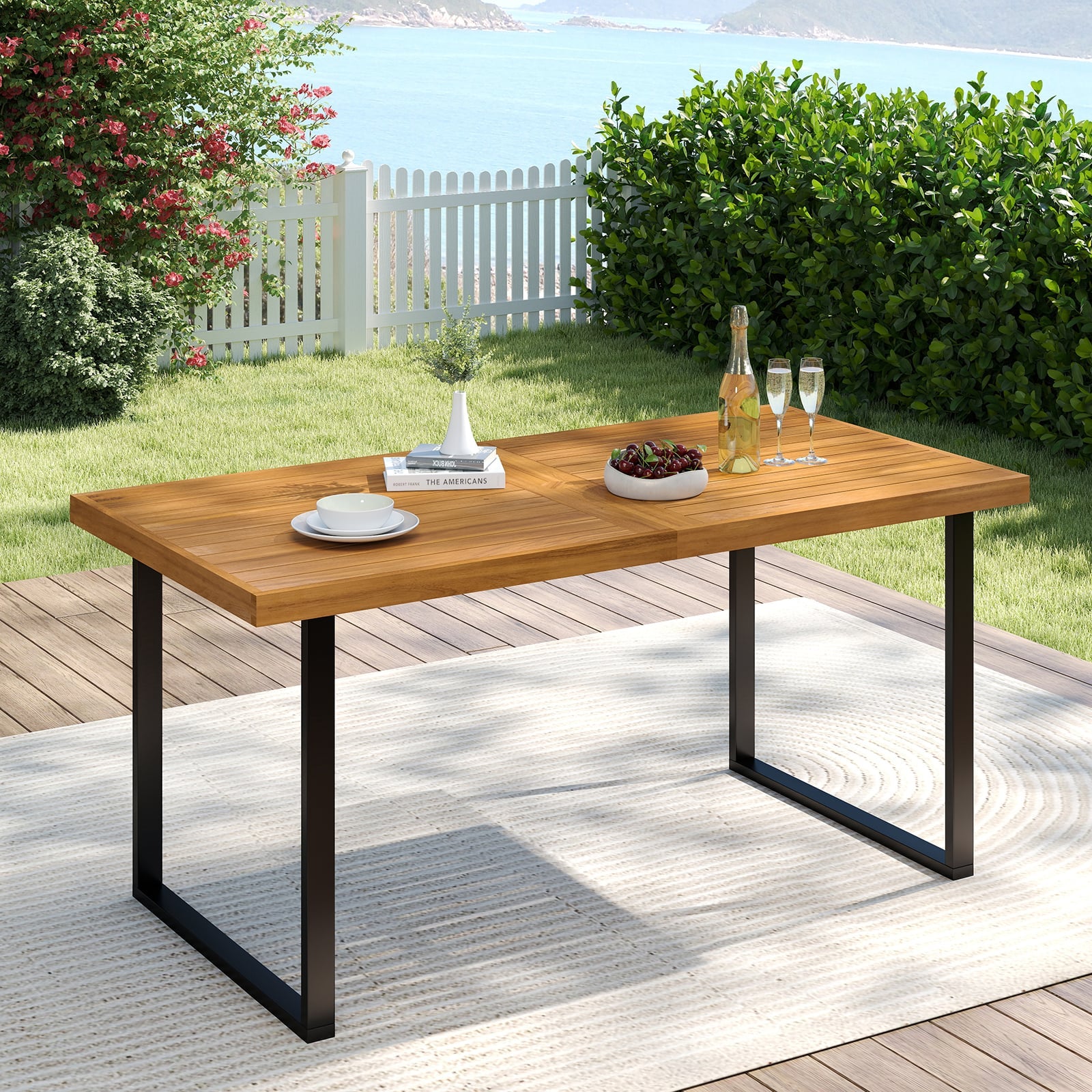 Acacia Wood Dining Table, Rectangular, For 6 People Patio Dining Tables at Gallery Canada