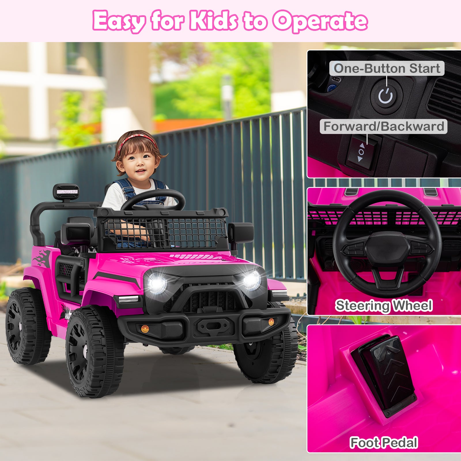 12V Kids Ride On Truck, Battery Powered Electric Vehicle, Pink Powered Ride On Toys at Gallery Canada