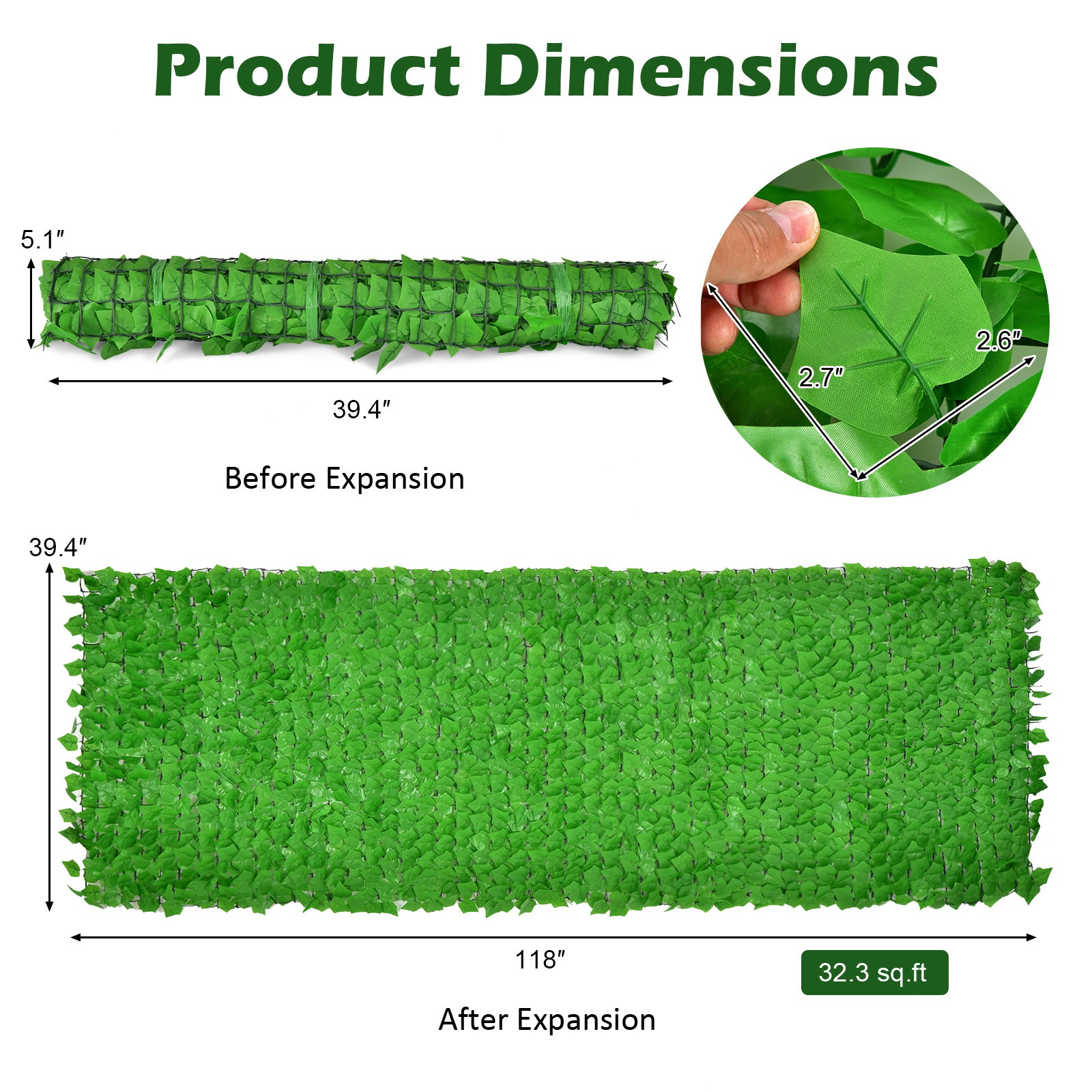 118 x 39 Inch Artificial Ivy Privacy Fence, Light Green Decorative Fencing & Flooring at Gallery Canada