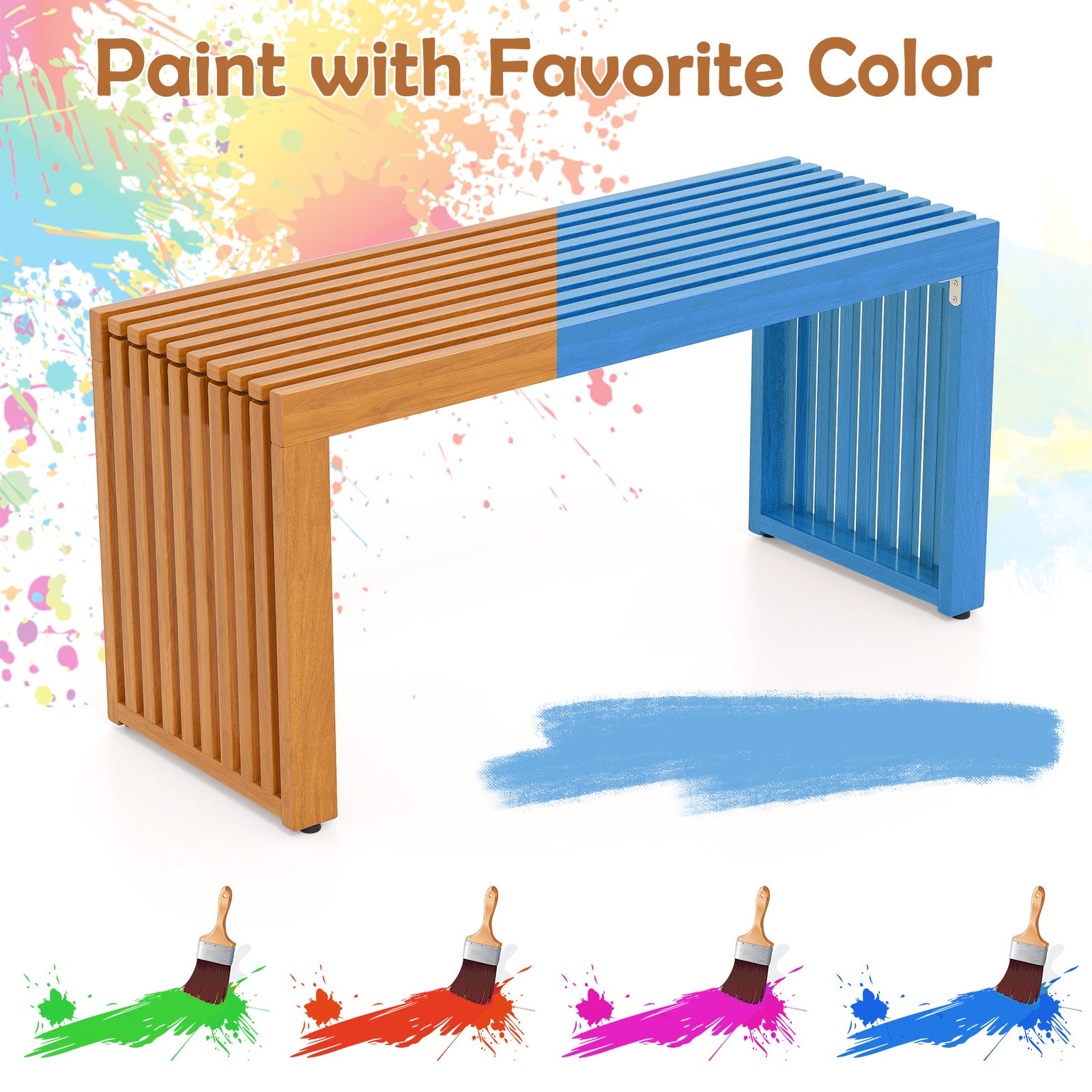 36 Inch Acacia Wood Patio Bench, All-Slat Loveseat Outdoor Benches at Gallery Canada
