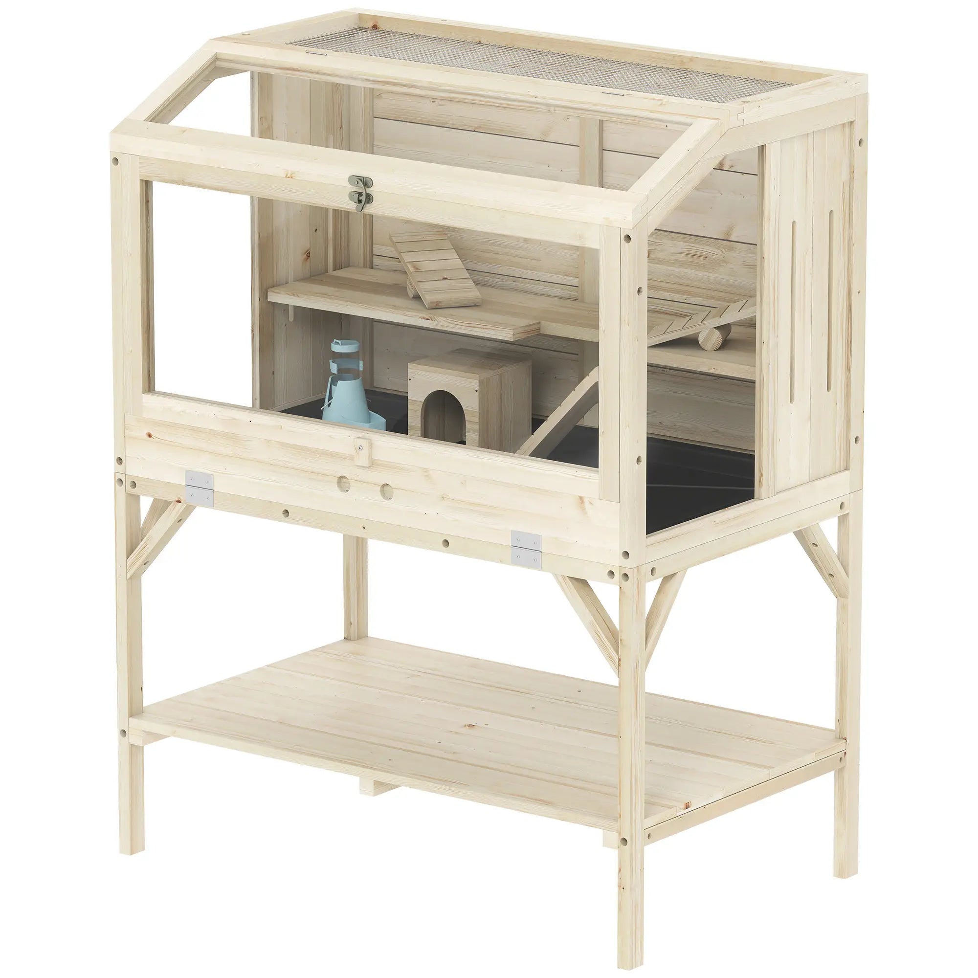 Wooden Hamster Cage, Openable Top, Water Bottle, Transparent Panels, Transparent Hamster Cages Natural wood finish at Gallery Canada