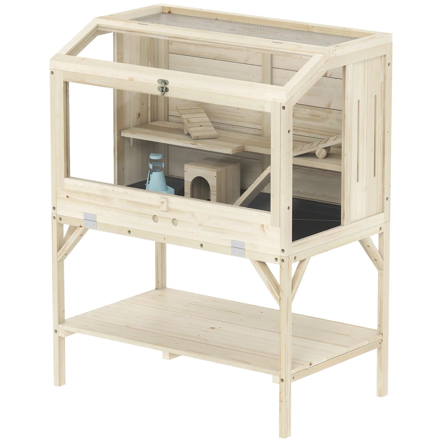 Wooden Hamster Cage, Openable Top, Water Bottle, Transparent Panels, Transparent Hamster Cages Natural wood finish at Gallery Canada