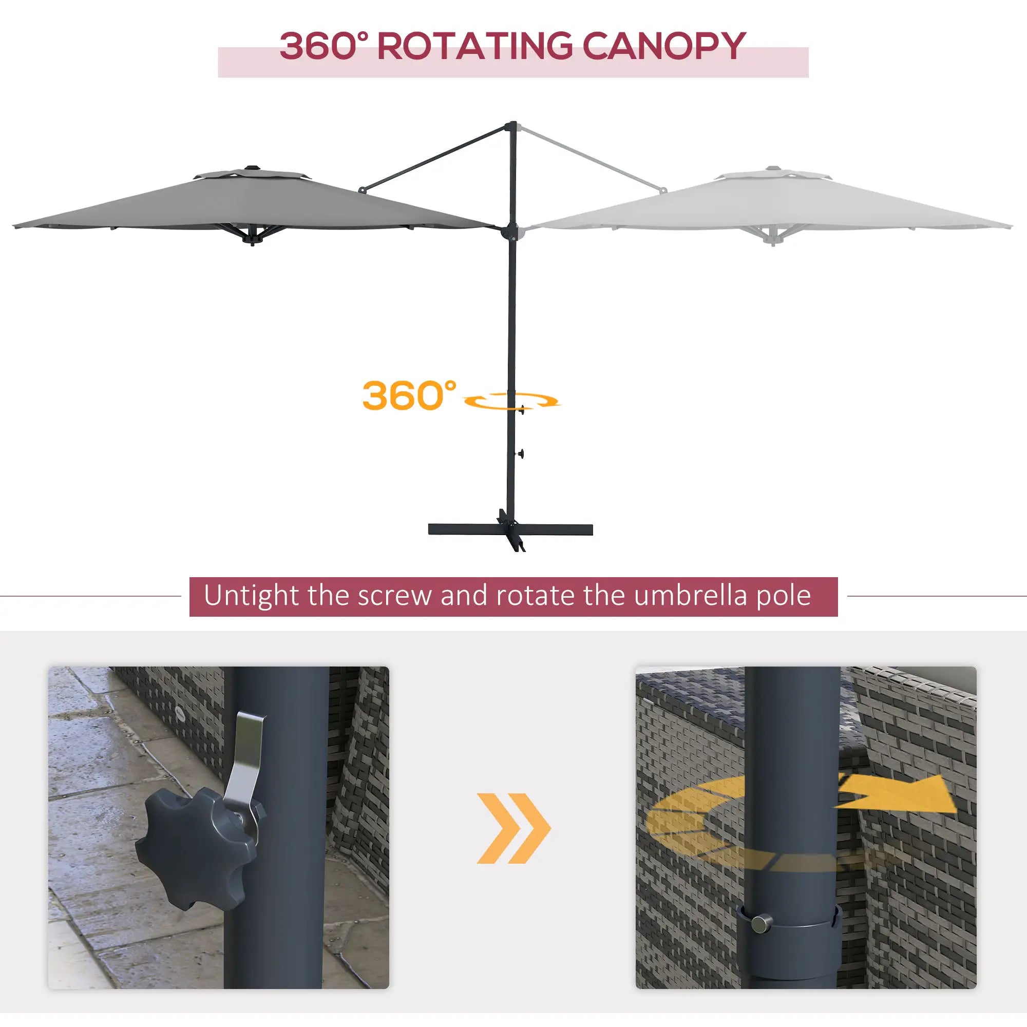 10 FT Cantilever Umbrella, Aluminum, 360° Rotation, Crank, Tilt, Grey Cantilever Umbrellas at Gallery Canada