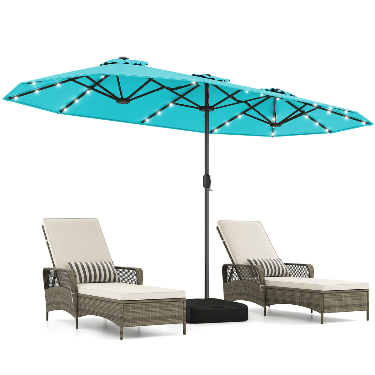 13FT Double-Sided Patio Umbrella, Solar Lights, Turquoise Outdoor Umbrellas at Gallery Canada