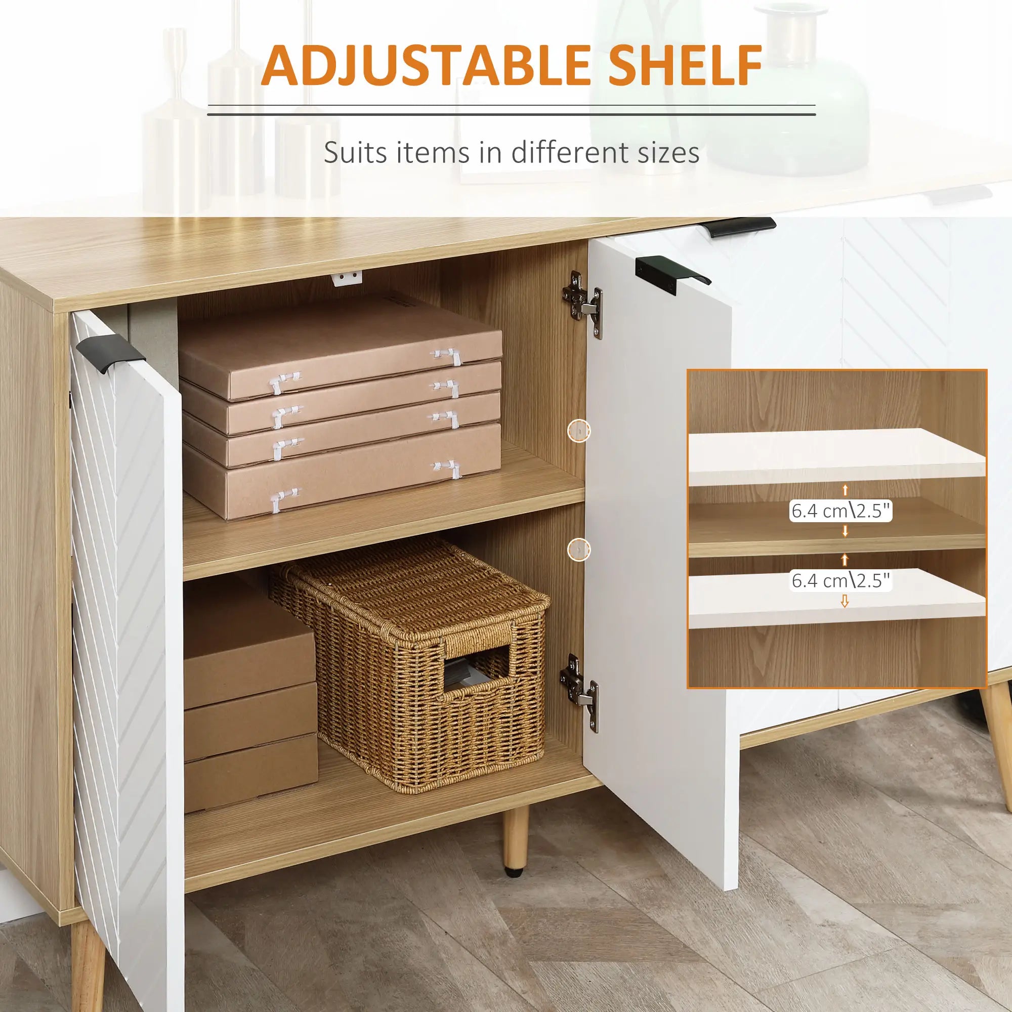 Modern Sideboard, Dining Cabinet with Adjustable Shelves, Natural Bar Cabinets at Gallery Canada