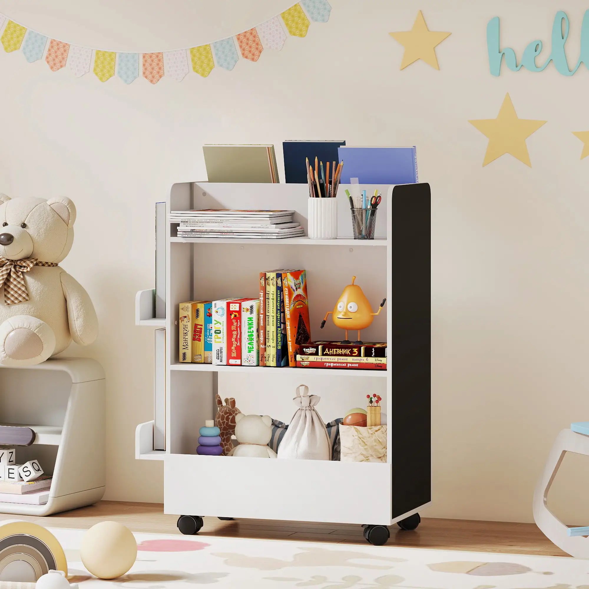 Kids Bookshelf with Wheels, Blackboard, 3-8 Years Bookshelves & Bookcases at Gallery Canada
