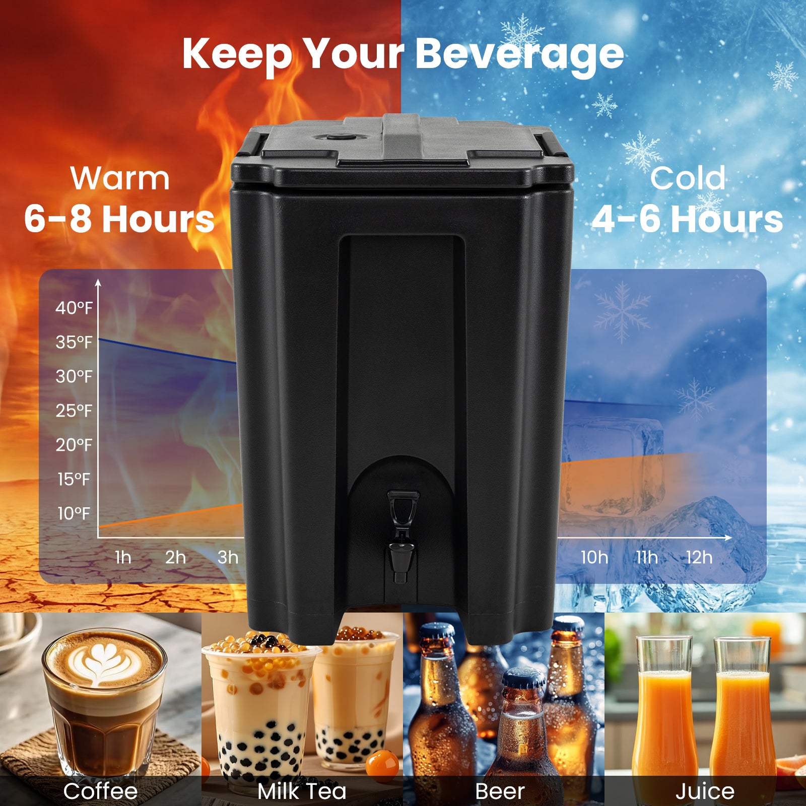 13.2 Gal Insulated Beverage Dispenser With Two-Stage Faucet, Black Water Dispensers at Gallery Canada