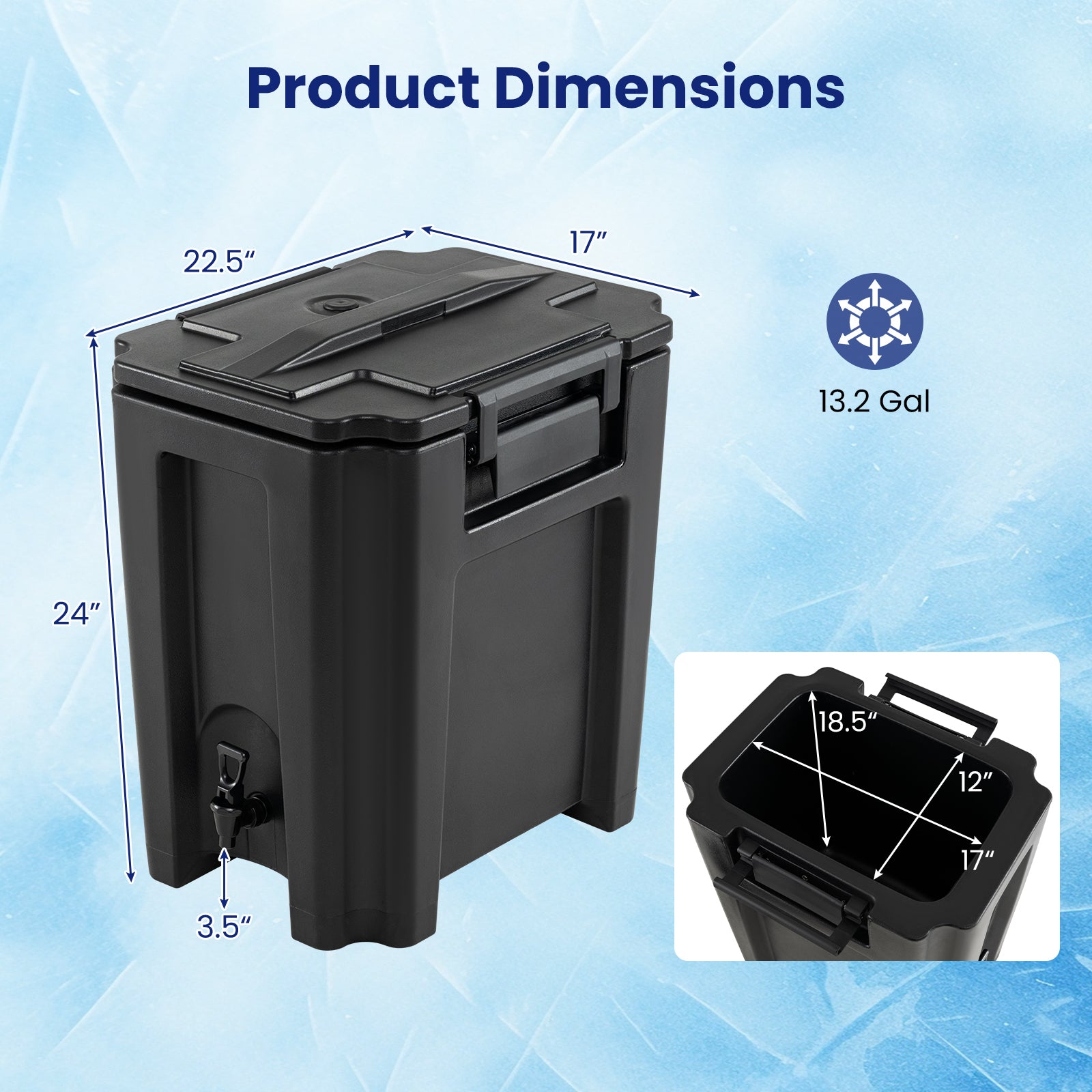13.2 Gal Insulated Beverage Dispenser, Two-Stage Faucet, 4 Pieces, Black Water Dispensers at Gallery Canada