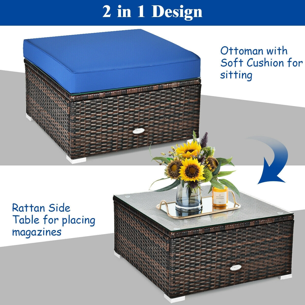 6 Piece Patio Rattan Furniture Set, Sectional Cushion, Blue Outdoor Sectionals at Gallery Canada