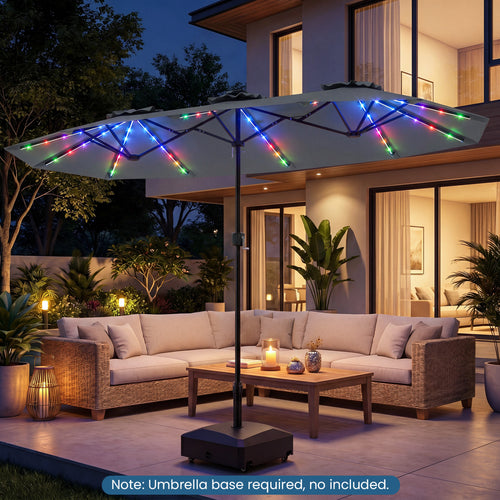 Double-Sided Patio Umbrella with Solar LED Lights, Gray