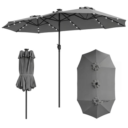 13 FT Double-Sided Patio Umbrella, 36 LED Lights, Gray Outdoor Umbrellas at Gallery Canada