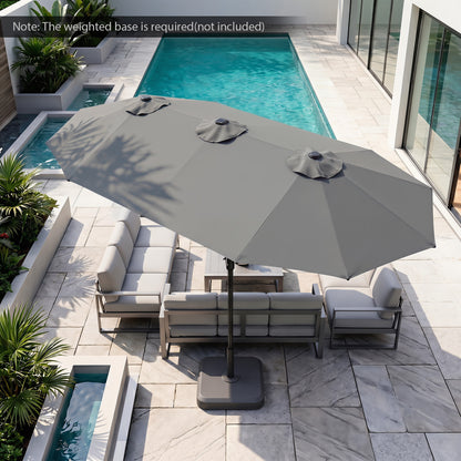 13 FT Double-Sided Patio Umbrella, 36 LED Lights, Gray Outdoor Umbrellas at Gallery Canada