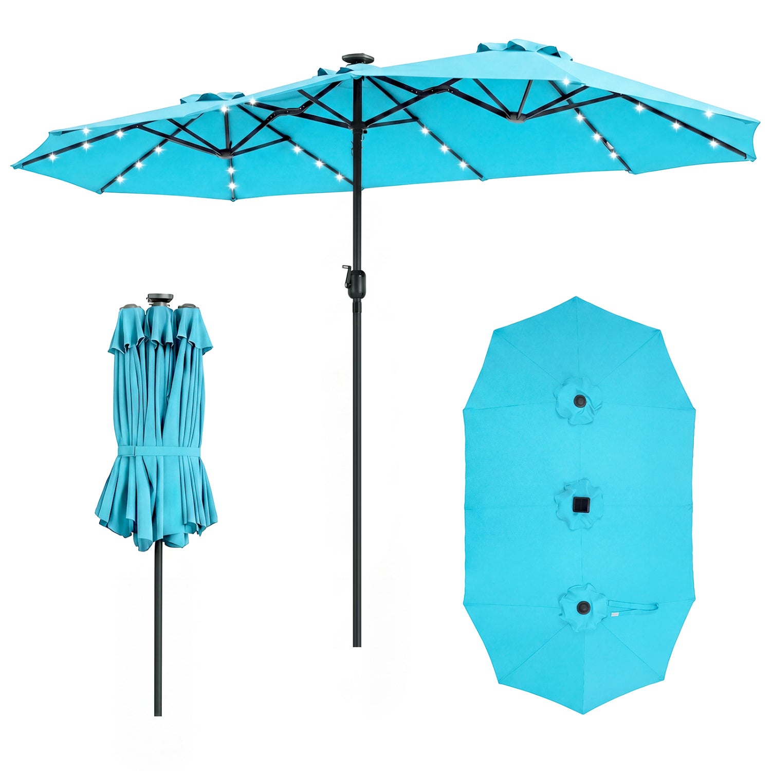 13 FT Rectangle Patio Umbrella, 36 LED Lights, Turquoise Outdoor Umbrellas at Gallery Canada