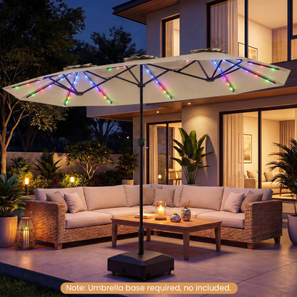 13 FT Double-Sided Patio Umbrella with Solar LED Lights, Beige Outdoor Umbrellas at Gallery Canada