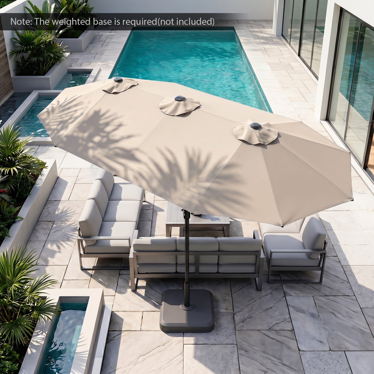 13 FT Large Rectangle Patio Umbrella, 36 LED Lights, Beige Outdoor Umbrellas at Gallery Canada