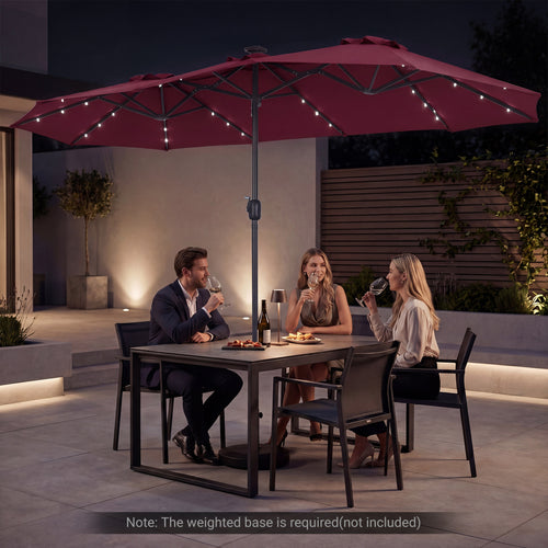 13 FT Double Sided Patio Umbrella, 36 LED Lights, Wine