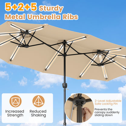 13 FT Double-Sided Patio Umbrella with 108 LED Lights and Base Included, Beige Outdoor Umbrellas at Gallery Canada