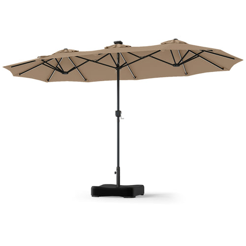 13 FT Double-Sided Patio Umbrella with 108 LED Lights and Base Included, Tan