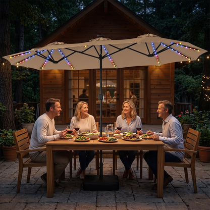 13 FT Double-Sided Patio Umbrella with 108 LED Lights and Base Included, Tan Outdoor Umbrellas at Gallery Canada