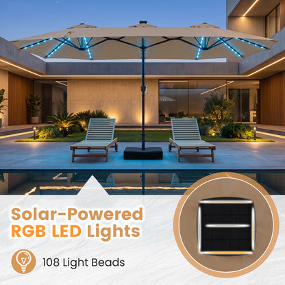 13 FT Double-Sided Patio Umbrella with 108 LED Lights and Base Included, Tan Outdoor Umbrellas at Gallery Canada