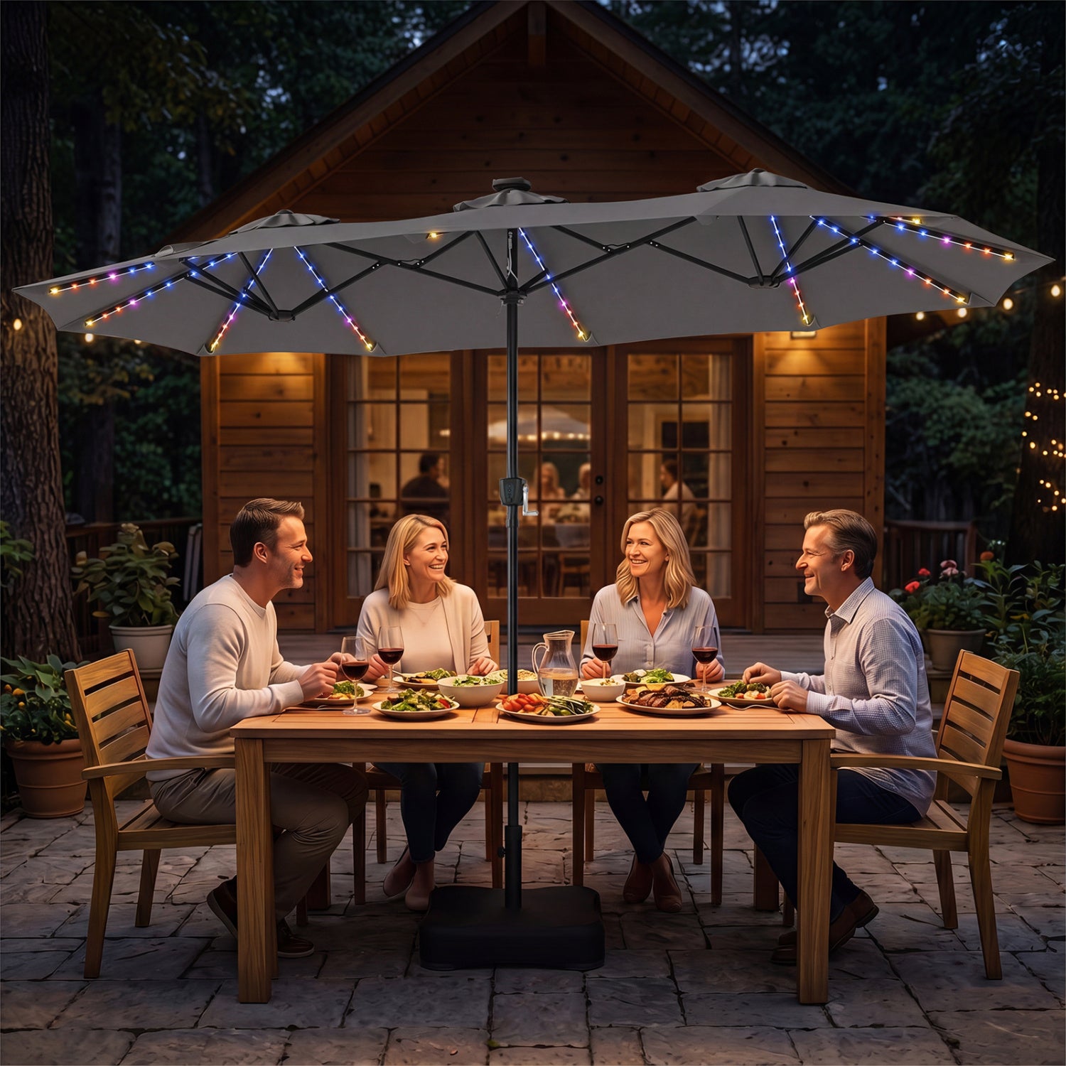 13 Ft Double-Sided Patio Umbrella With 108 LED Lights, Gray Outdoor Umbrellas at Gallery Canada