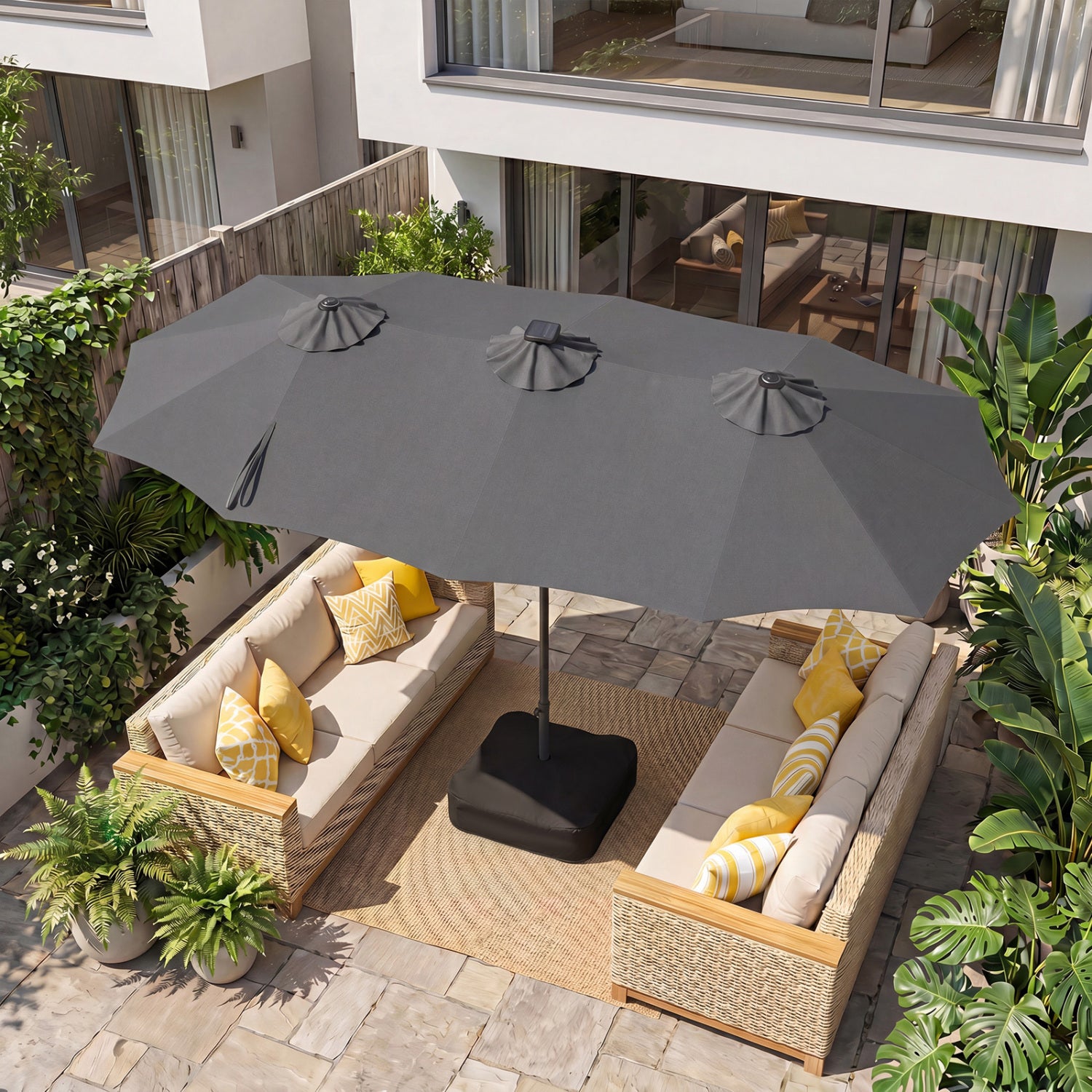 13 Ft Double-Sided Patio Umbrella With 108 LED Lights, Gray Outdoor Umbrellas at Gallery Canada