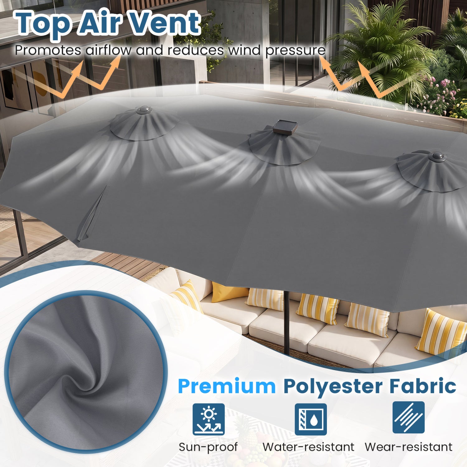 13 Ft Double-Sided Patio Umbrella With 108 LED Lights, Gray Outdoor Umbrellas at Gallery Canada