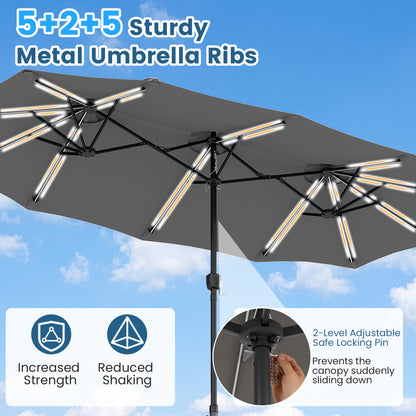 13 Ft Double-Sided Patio Umbrella With 108 LED Lights, Gray Outdoor Umbrellas at Gallery Canada