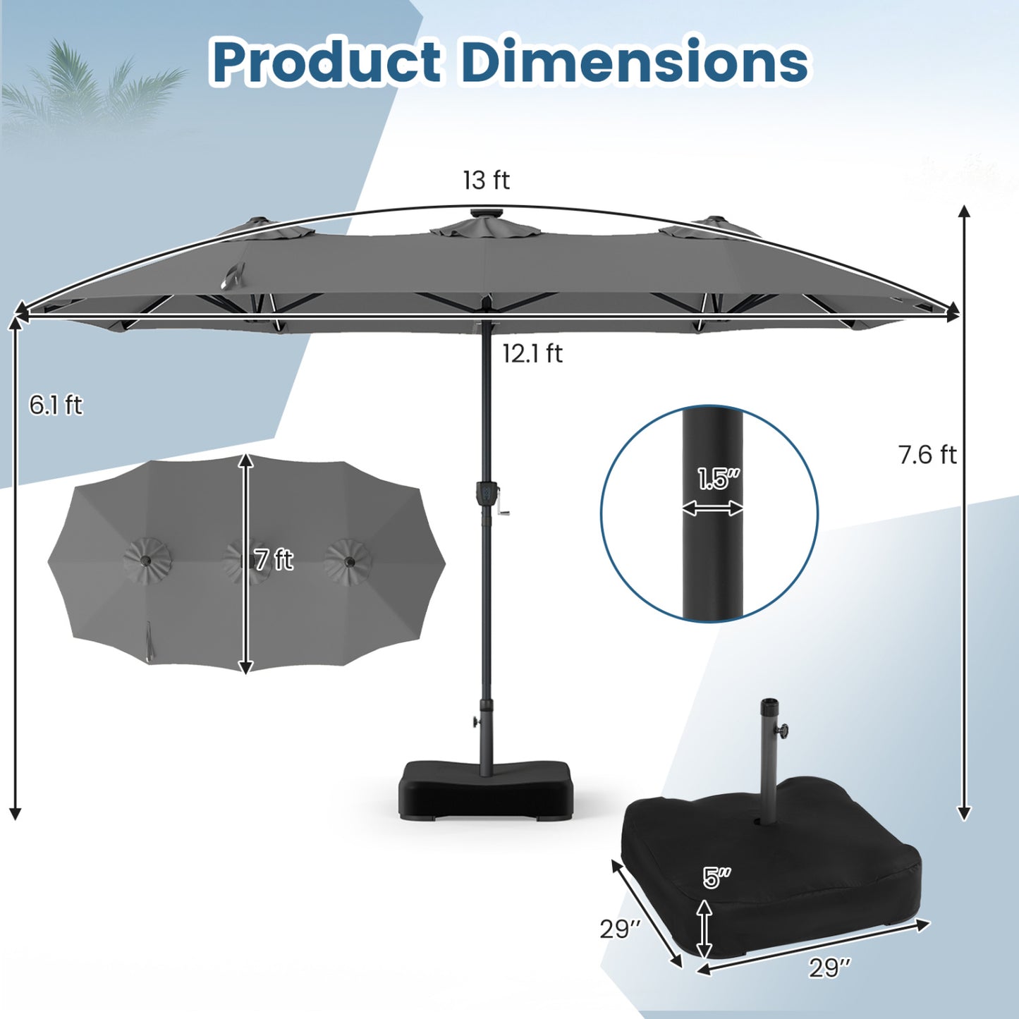 13 Ft Double-Sided Patio Umbrella With 108 LED Lights, Gray Outdoor Umbrellas at Gallery Canada