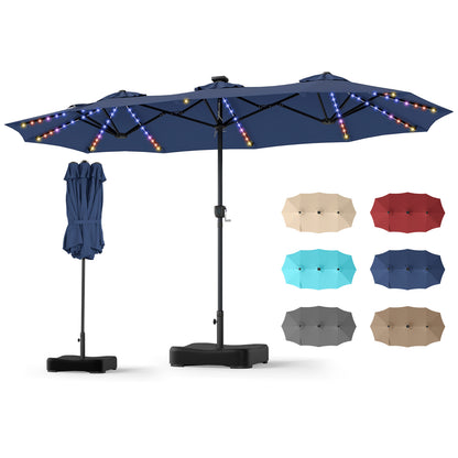 13 FT Double-Sided Patio Umbrella with 108 LED Lights and Base Included, Navy Outdoor Umbrellas at Gallery Canada