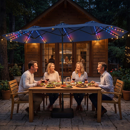 13 FT Double-Sided Patio Umbrella with 108 LED Lights and Base Included, Navy Outdoor Umbrellas at Gallery Canada