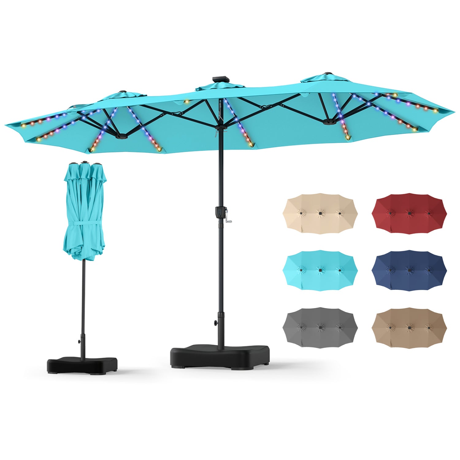 13 FT Double-Sided Patio Umbrella With 108 LED Lights, Turquoise Outdoor Umbrellas at Gallery Canada