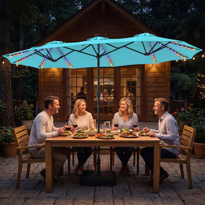 13 FT Double-Sided Patio Umbrella With 108 LED Lights, Turquoise Outdoor Umbrellas at Gallery Canada