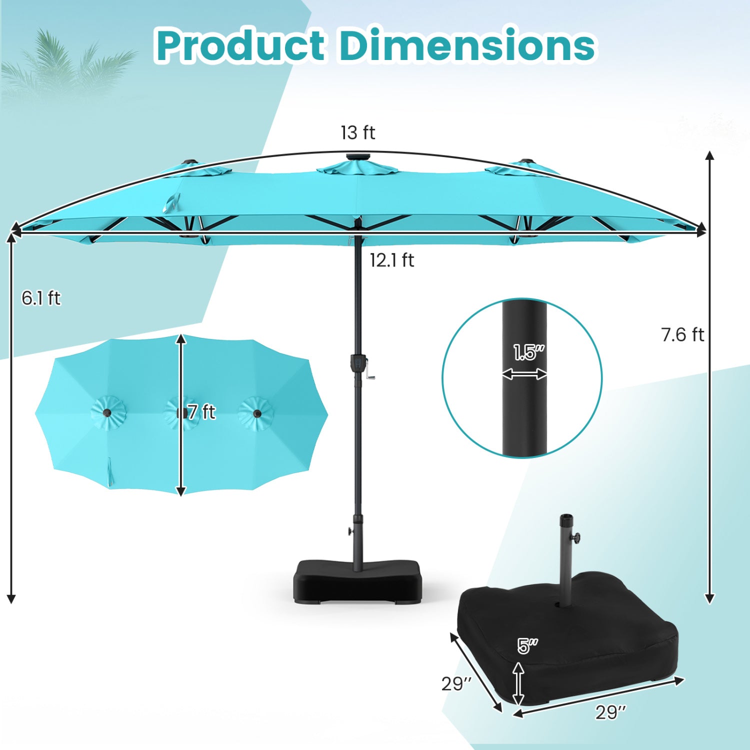 13 FT Double-Sided Patio Umbrella With 108 LED Lights, Turquoise Outdoor Umbrellas at Gallery Canada