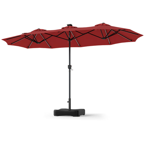 13 FT Double-Sided Patio Umbrella with 108 LED Lights and Base Included, Wine
