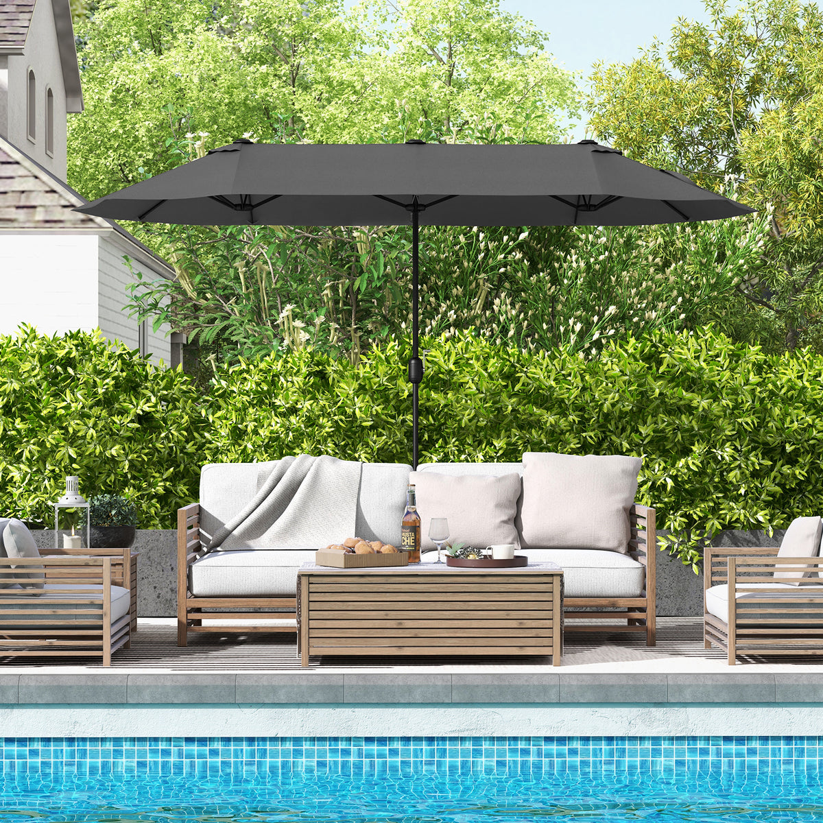 13 Feet Double-Sided Patio Umbrella, Crank Handle, Gray Outdoor Umbrellas at Gallery Canada