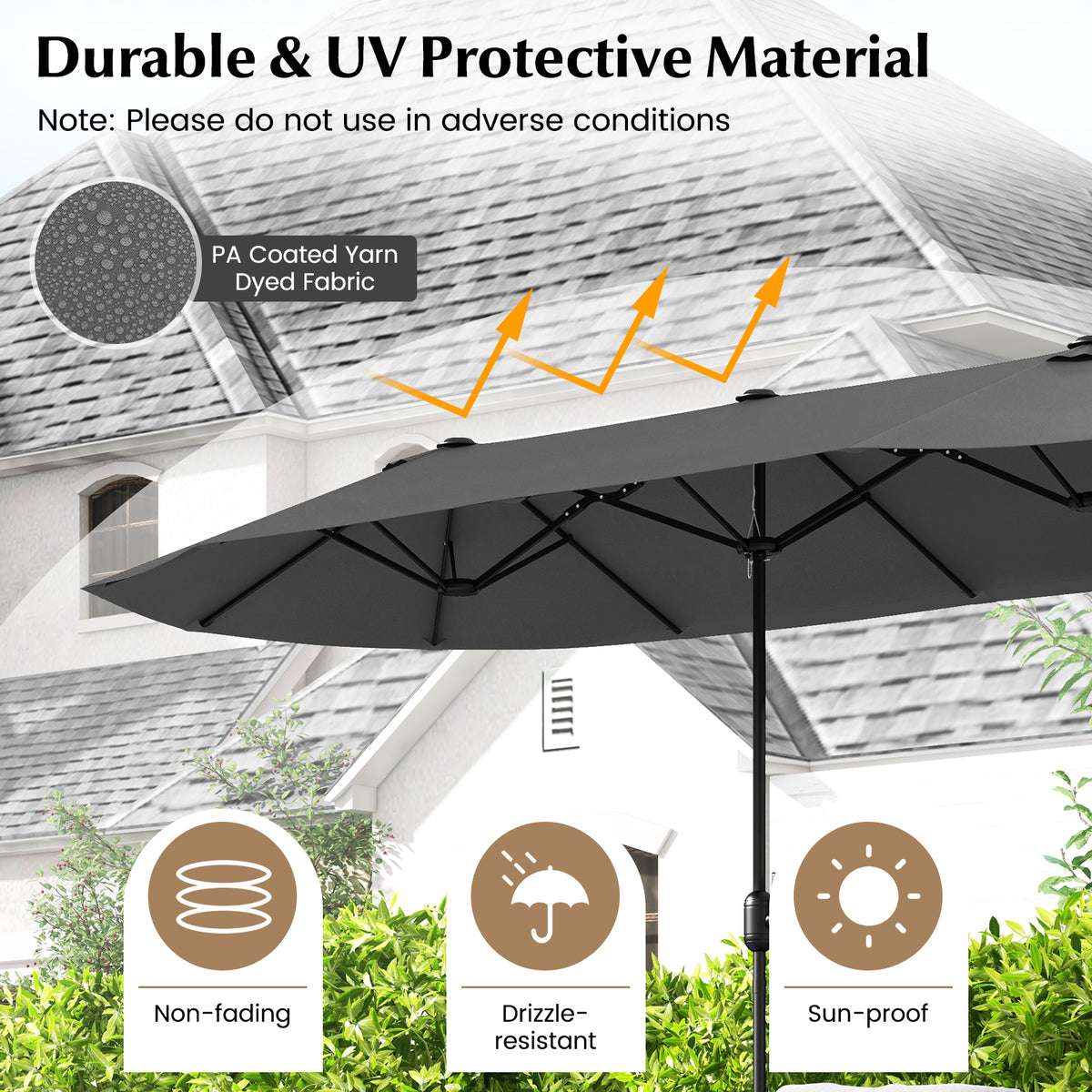13 Feet Double-Sided Patio Umbrella, Crank Handle, Gray Outdoor Umbrellas at Gallery Canada
