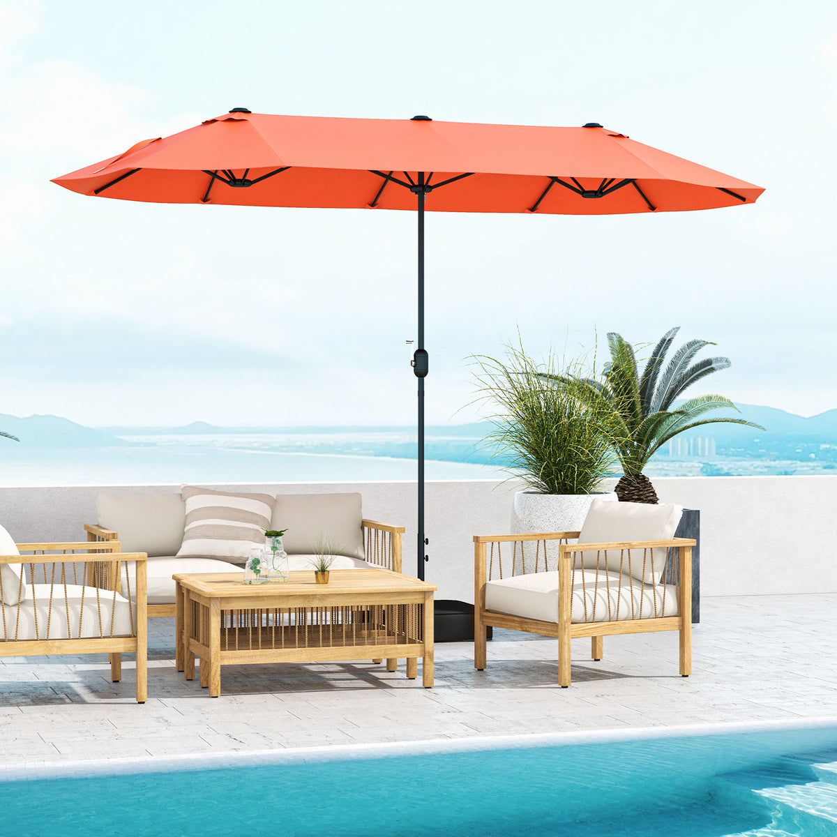 13 Feet Double-Sided Patio Umbrella, Crank Handle, Orange Outdoor Umbrellas at Gallery Canada